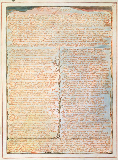 "إلى اليهود ..." ، اللوحة 27 من "القدس" ، 1804-20 (نقش مطبوع باللون البرتقالي بقلم ومرحاض على ورق) بواسطة وليام بليك